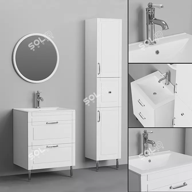 Oxford 60 - Elegant Retro-Style Bathroom Set 3D model image 1
