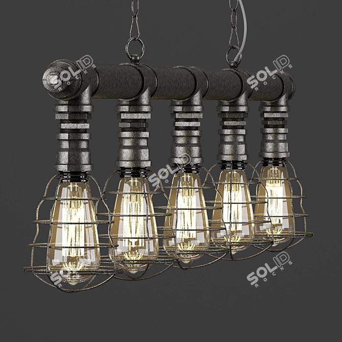 Industrial Pipe Hanging Ceiling Light - Pascalle 3D model image 2