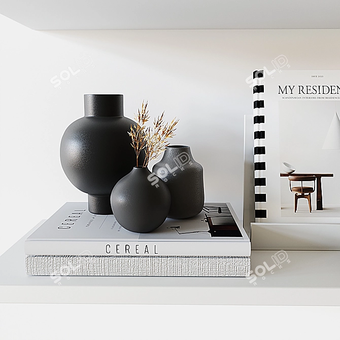 Decorative Bookshelf with Vases and Accessories 3D model image 5