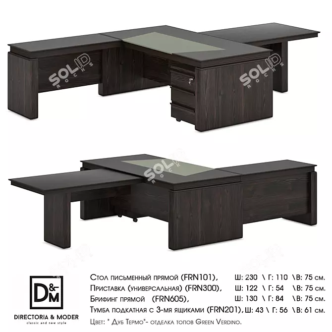 Franklin Office Set: Straight Table, Attachment, Briefing, Mobile Curbstone 3D model image 1
