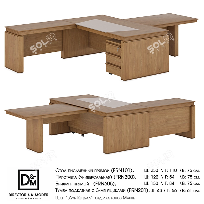 Franklin Office Set: Straight Table, Attachment, Briefing, Mobile Curbstone 3D model image 2