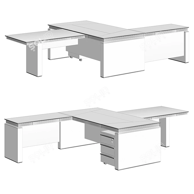 Franklin Office Set: Straight Table, Attachment, Briefing, Mobile Curbstone 3D model image 3