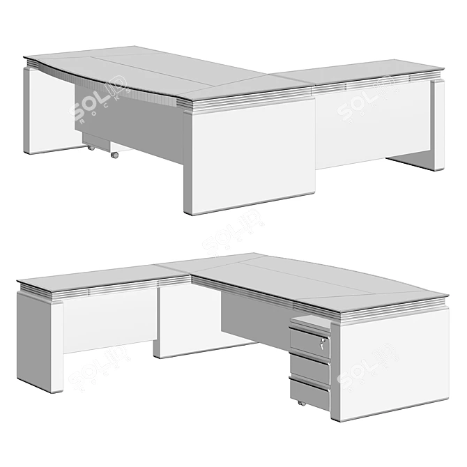 Modern Rounded Writing Desk with Movable Cabinet 3D model image 3