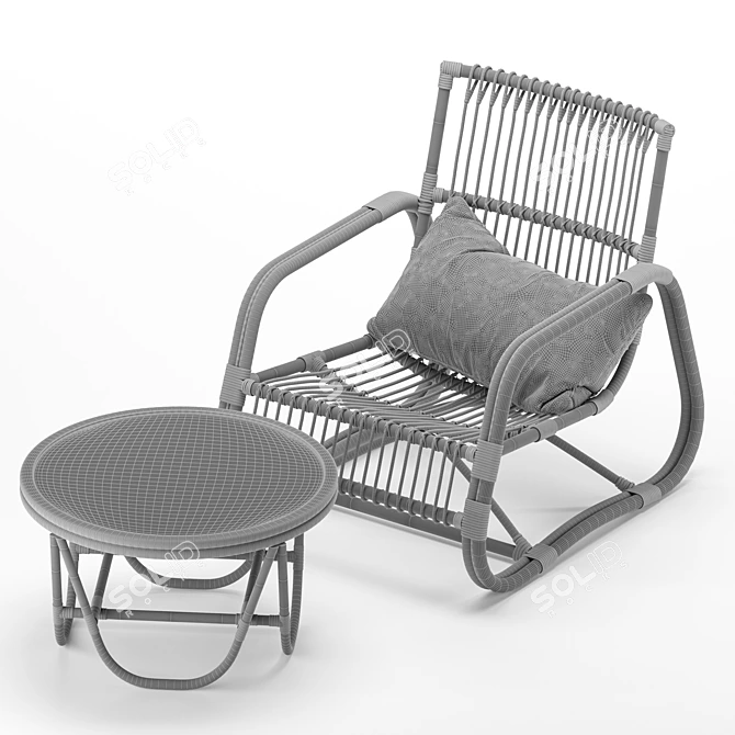 Austen Black Rattan Outdoor Armchair 3D model image 4