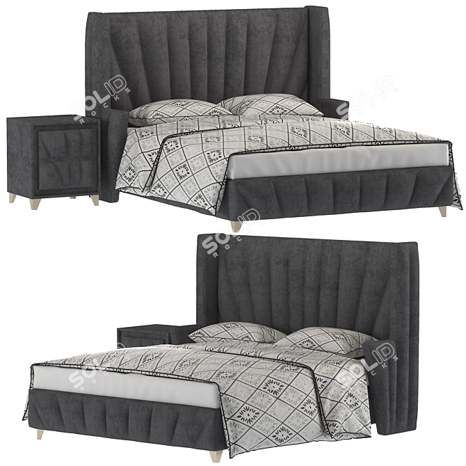 Carlo Velvet Upholstered Bed 3D model image 1