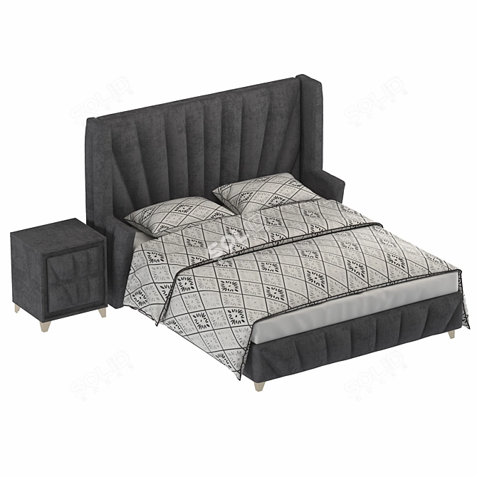 Carlo Velvet Upholstered Bed 3D model image 2