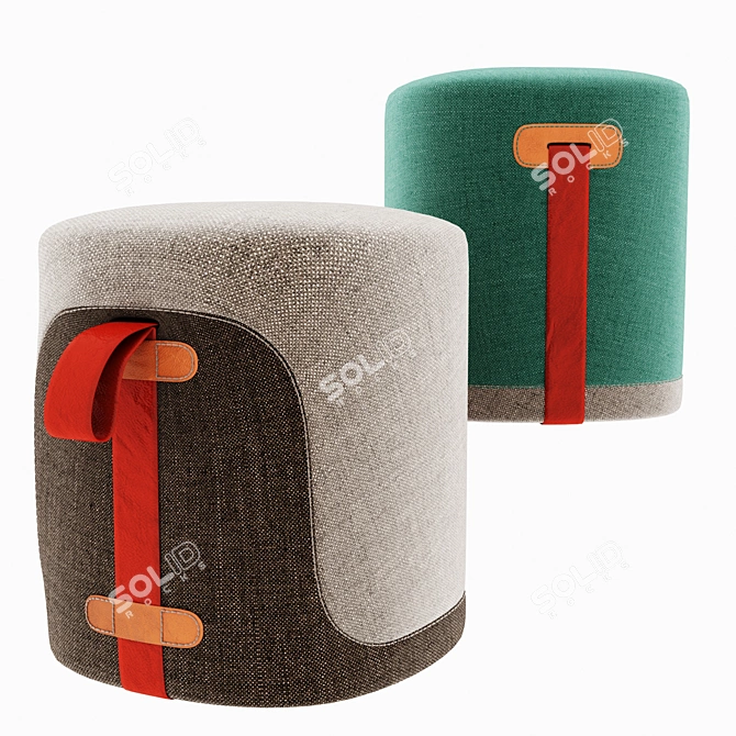 Contemporary Fabric and Leather Stool 3D model image 2
