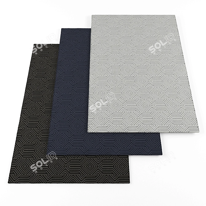 High-Resolution Carpets Set: 3 Textured Pieces 3D model image 1