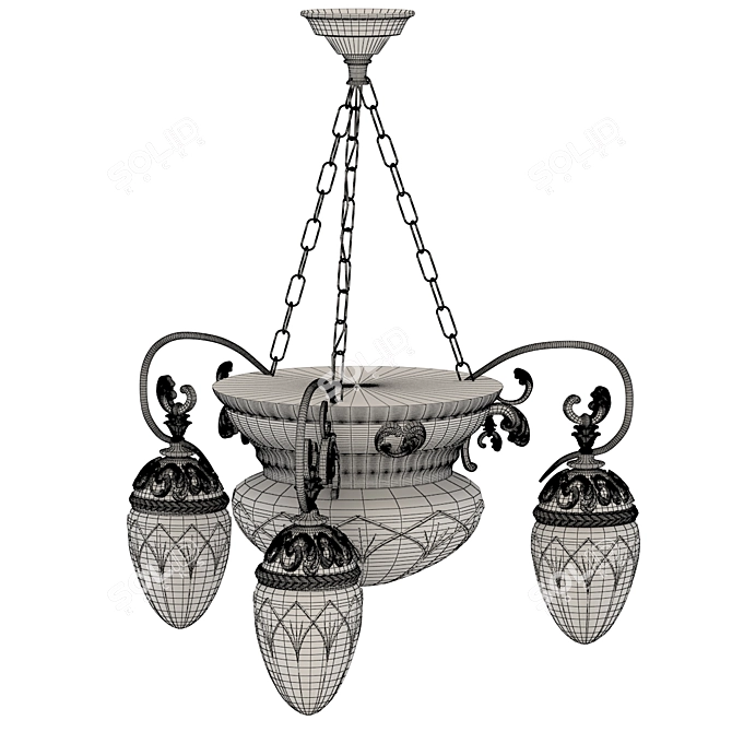 Empire Style Hanging Chandelier: 3-Arm Elegance 3D model image 2