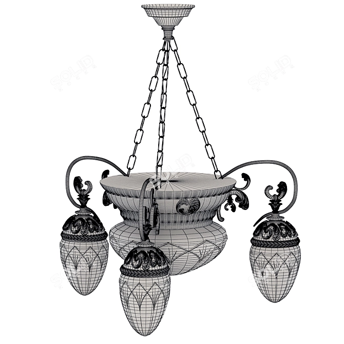 Empire Style Hanging Chandelier: 3-Arm Elegance 3D model image 5