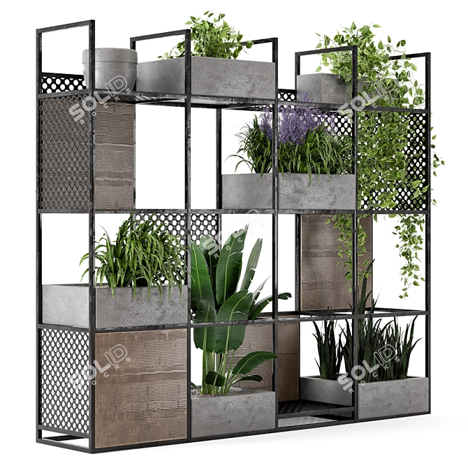 Rustic Metal Shelf with Indoor Plants 3D model image 1