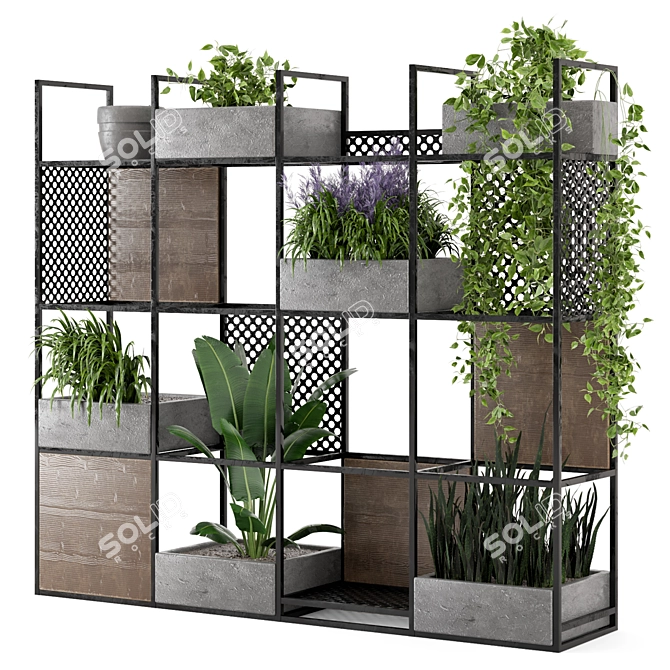 Rustic Metal Shelf with Indoor Plants 3D model image 2