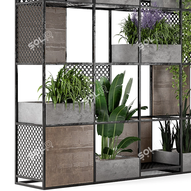 Rustic Metal Shelf with Indoor Plants 3D model image 3