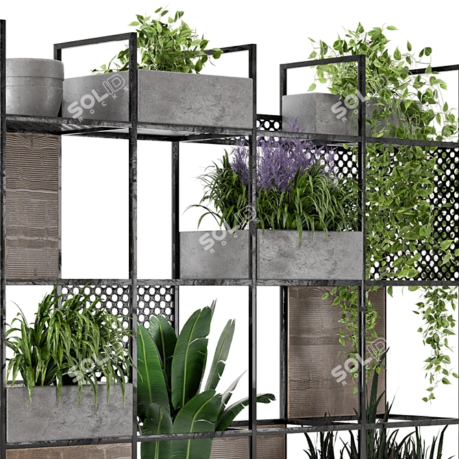 Rustic Metal Shelf with Indoor Plants 3D model image 5