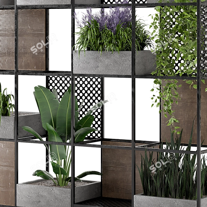 Rustic Metal Shelf with Indoor Plants 3D model image 6