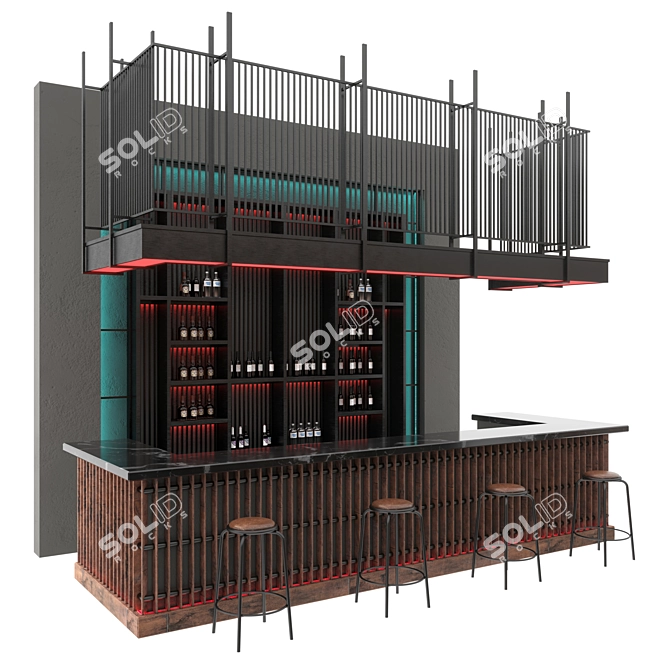 Rustic Loft Bar Design 3D model image 1