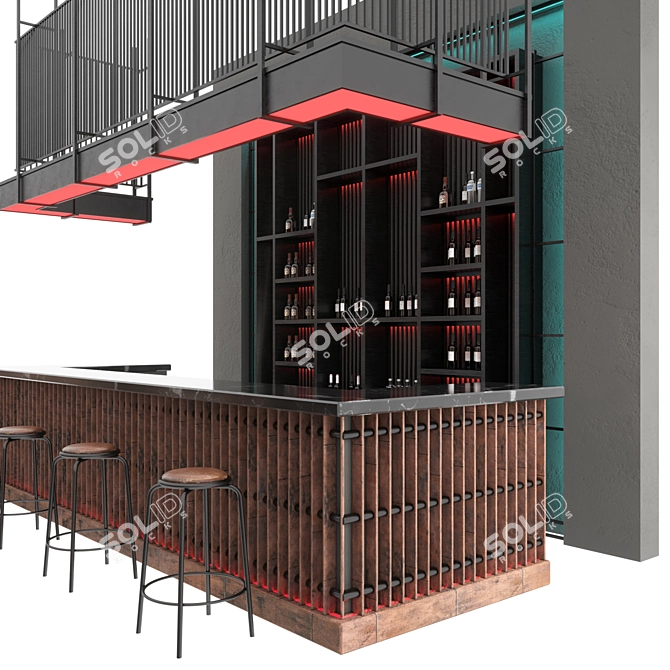 Rustic Loft Bar Design 3D model image 2