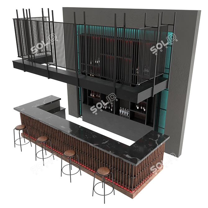 Rustic Loft Bar Design 3D model image 3