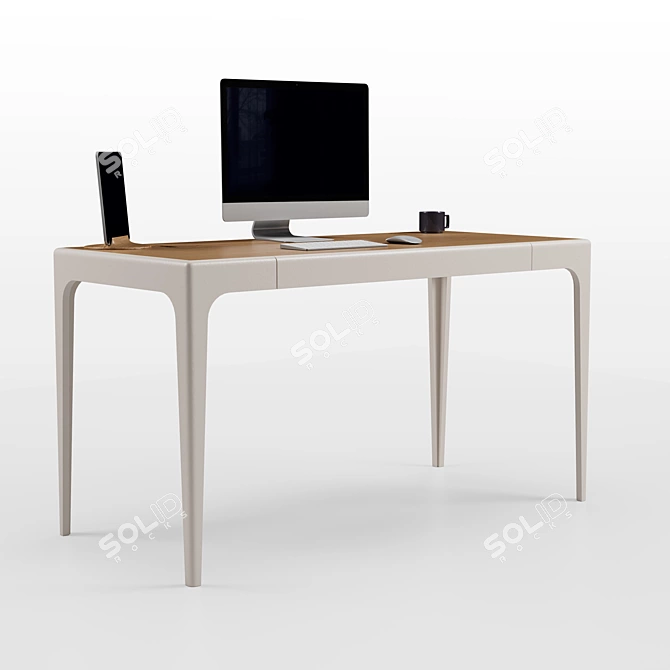 Modern Solid Oak Desk 3D model image 1