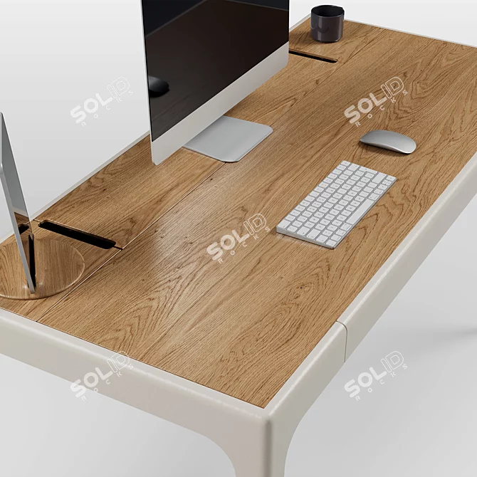 Modern Solid Oak Desk 3D model image 3