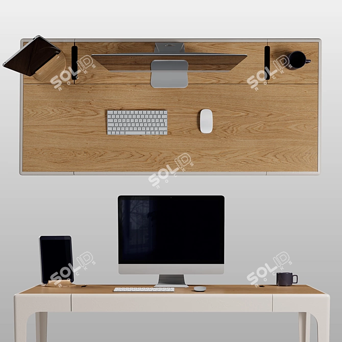 Modern Solid Oak Desk 3D model image 4