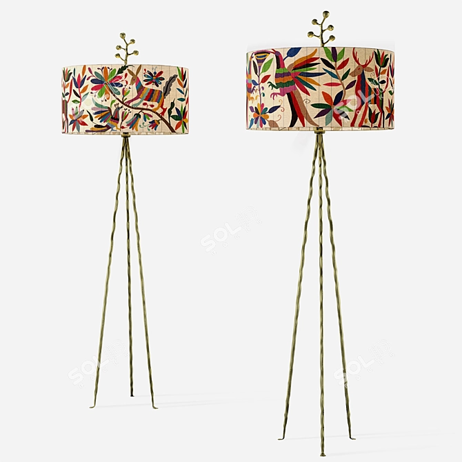 Handcrafted Otomi Floor Lamp 3D model image 1