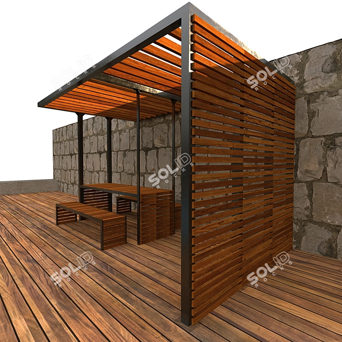 Wooden Pergola Pool 3D model image 3