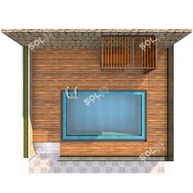 Wooden Pergola Pool 3D model image 4