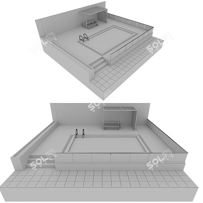 Wooden Pergola Pool 3D model image 6