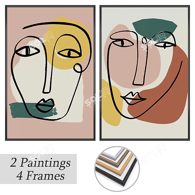 Gallery Bliss: Set of 2 Wall Paintings 3D model image 1