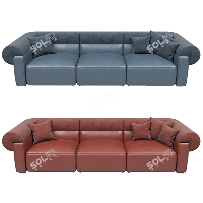 Natuzzi Classic Duo  Leather and Fabric Combination 3D model image 1