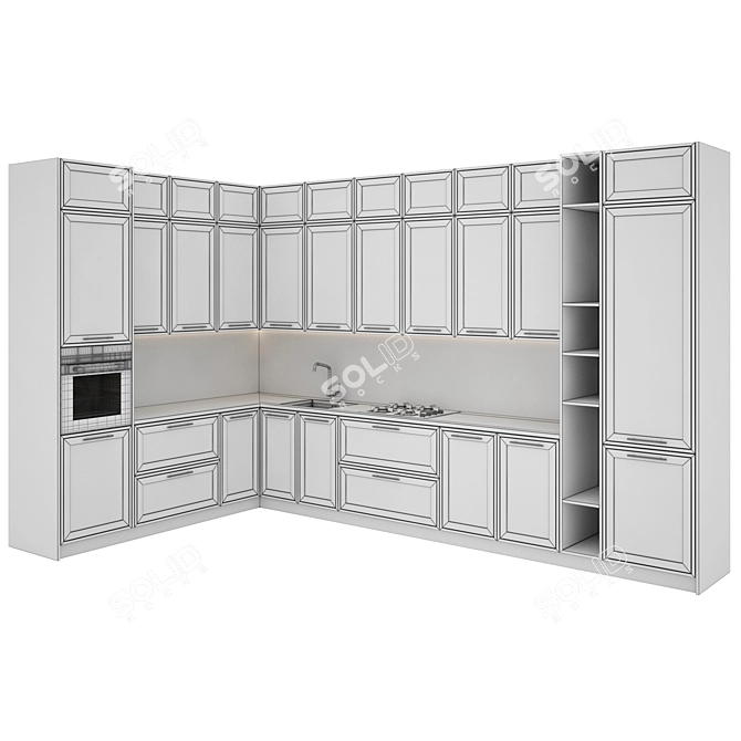 Modern Kitchen Set with Gas Hob, Oven, Sink & Hood 3D model image 5