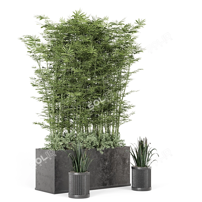 Rusty Concrete Pot: Outdoor Bamboo Plants 3D model image 6