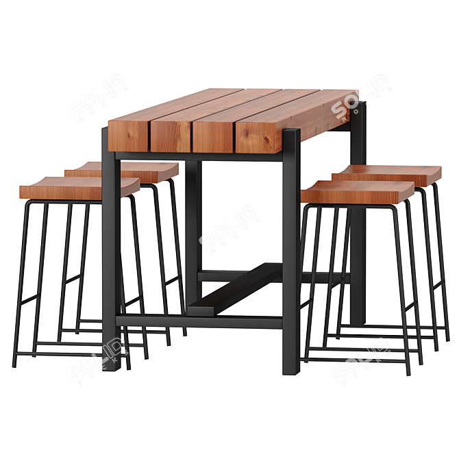 Industrial Loft Table and Chairs 3D model image 3