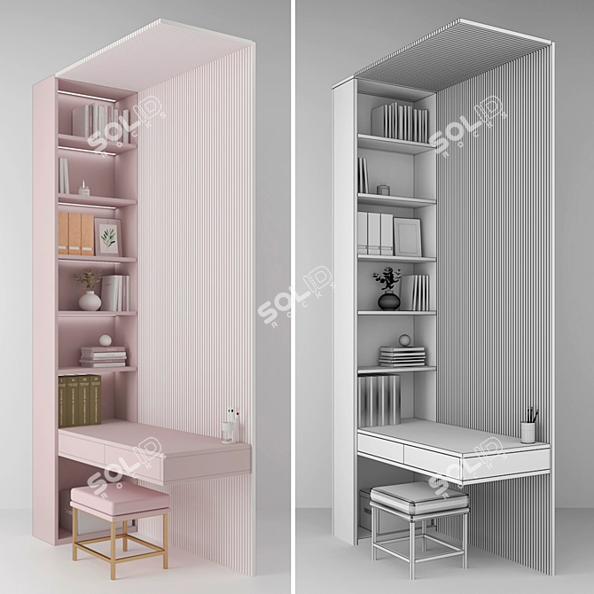 Modern Work Table with Cabinet 3D model image 2