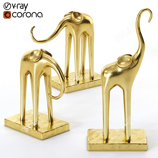 Golden Elephant Figurines 3D model image 1