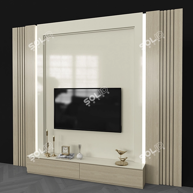 Modern TV Wall Unit with 55 Inch TV 3D model image 2