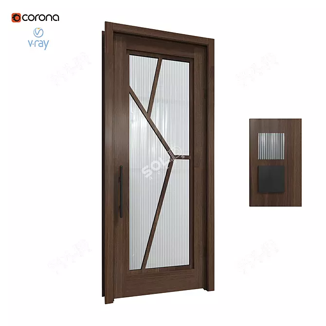 Title: Modern Reed Glass Interlocking Door 3D model image 3