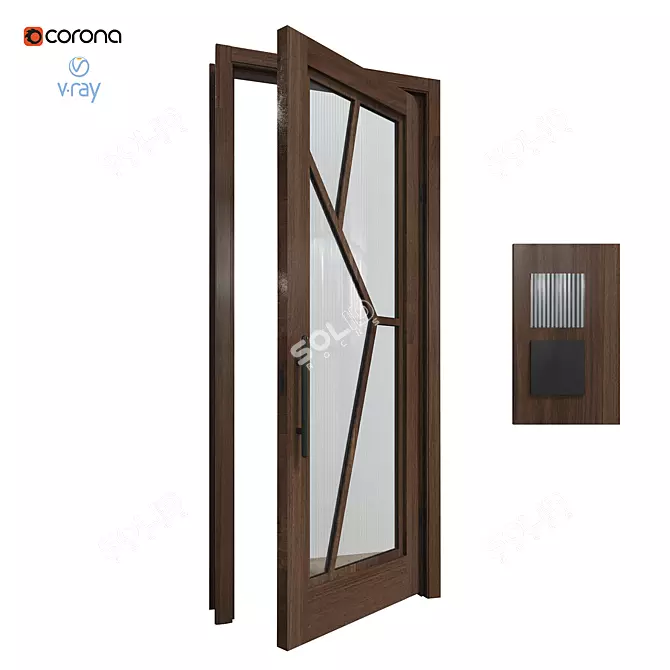 Title: Modern Reed Glass Interlocking Door 3D model image 1