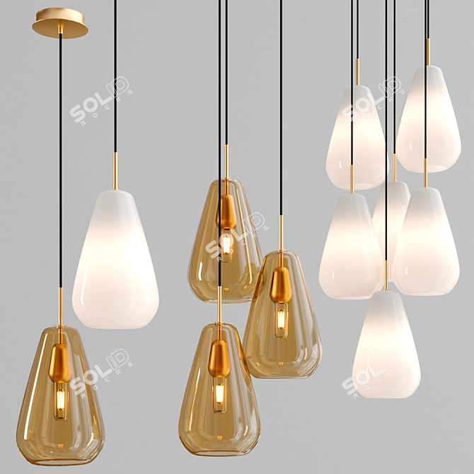 Elegant Blown Glass Chandeliers by ANOLI 3D model image 1