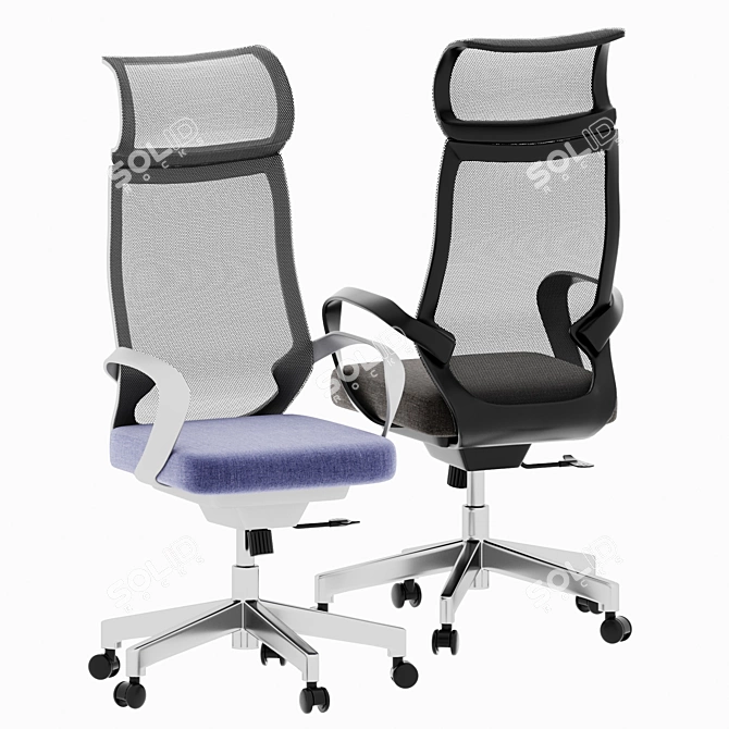 Neo Mesh Office Chair: Silver Metal, Fabric Upholstery, Ergonomic Design 3D model image 2