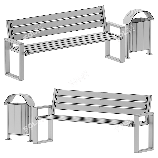 Industrial Loft Bench & Urn Set 3D model image 3