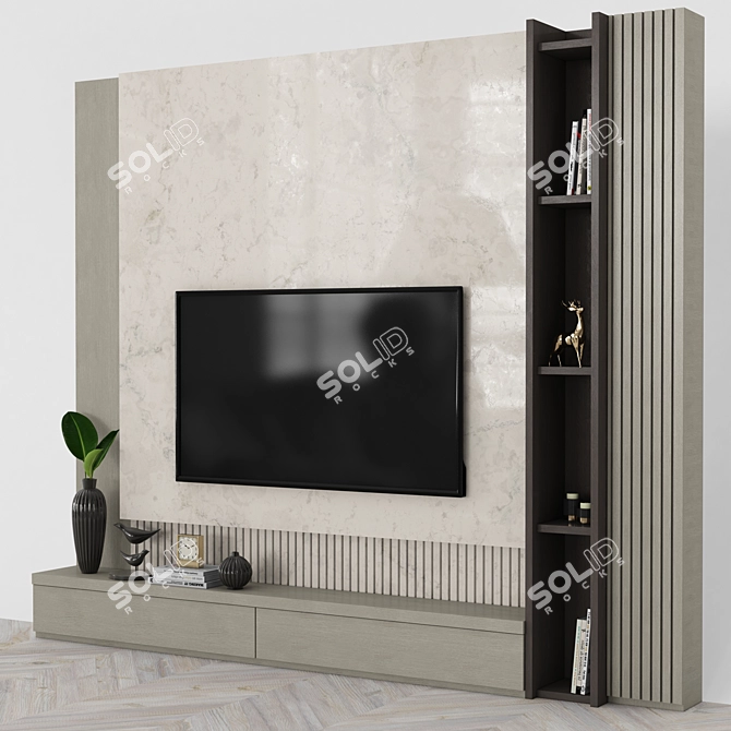 Modern TV Wall Set with 65" TV 3D model image 3