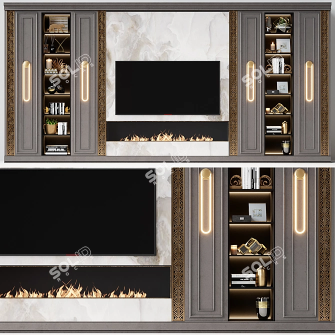 Modern TV Wall with Fireplace 3D model image 1