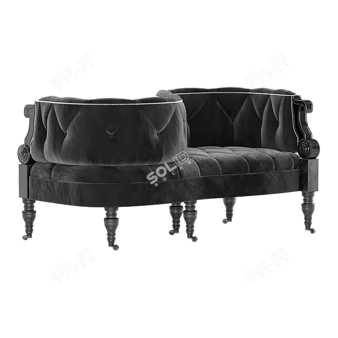 Modern Black Velvet Sofa 3D model image 1