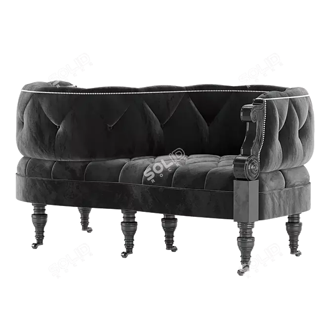Modern Black Velvet Sofa 3D model image 2