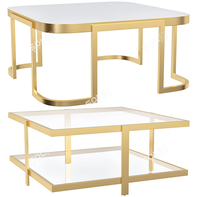 Gold Leaf Two-Tier Coffee Table Set 3D model image 1