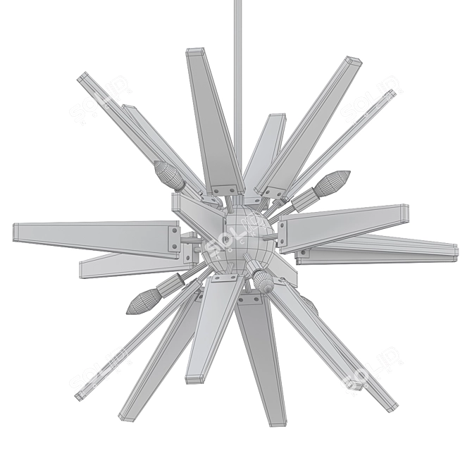 Vintage-inspired Wood & Metal Chandelier 3D model image 2