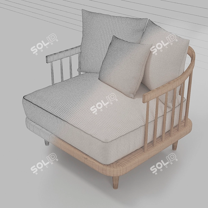 Versatile Wood and Fabric Armchair 3D model image 4