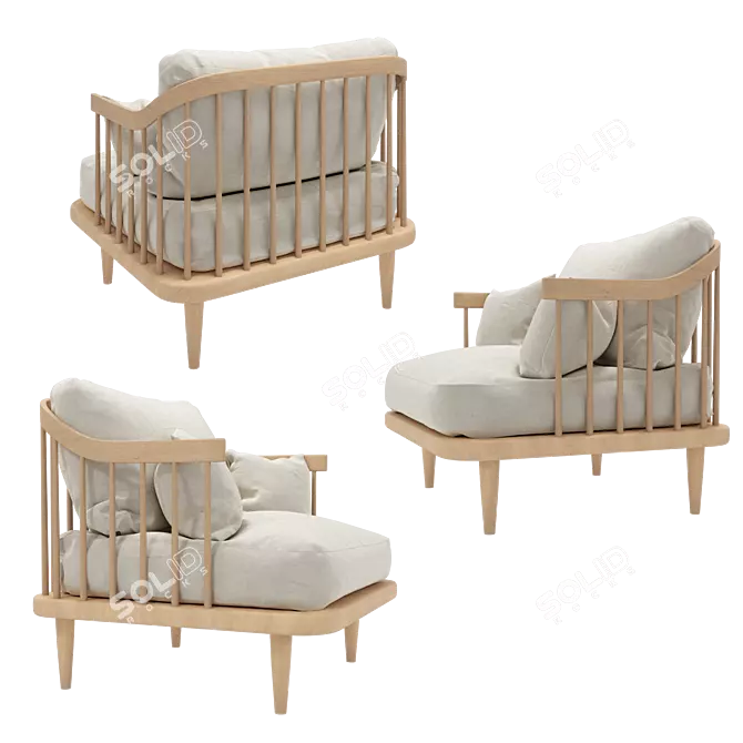 Versatile Wood and Fabric Armchair 3D model image 13